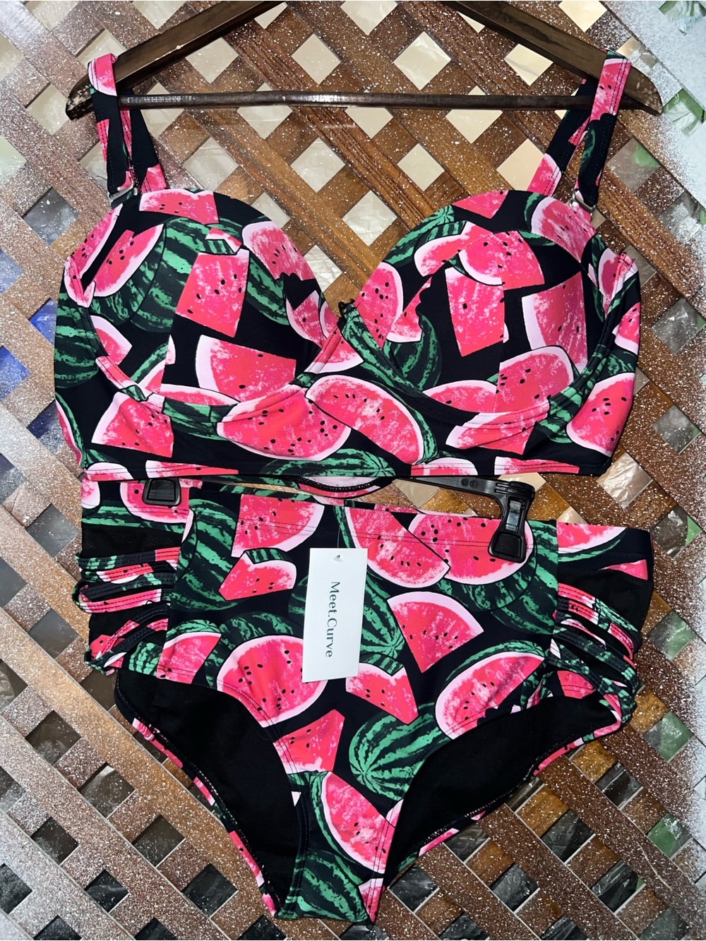 NWT Meet Curve Pink Watermelon Print 2 PC Bikini Top High-Waist bottom sz 2X